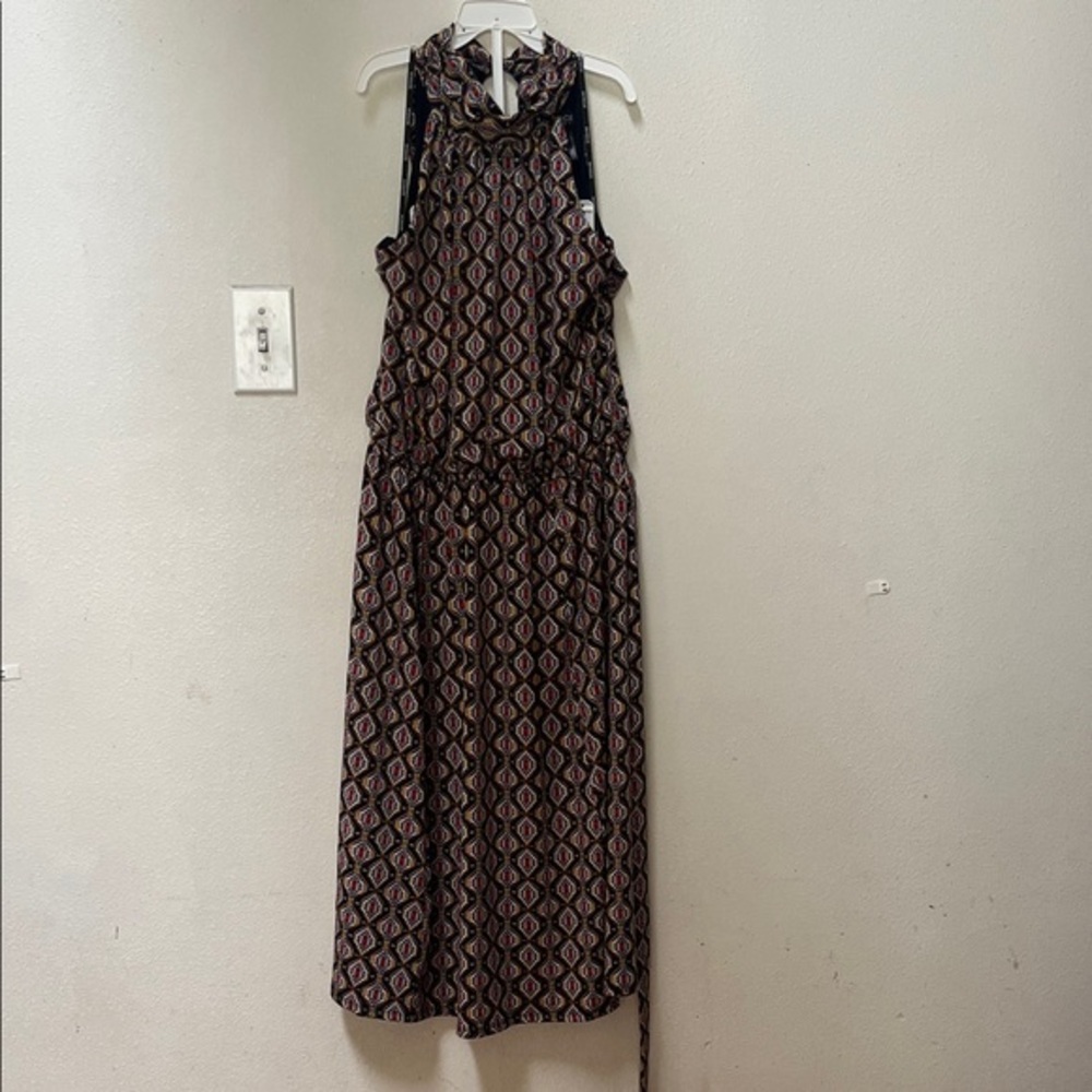 Enfocus Studio Black and Pink Geometric Midi Dress